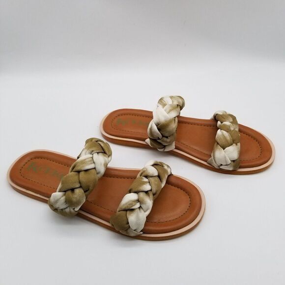 Korks Women Double Strap Flat Sandals Size 6 Fabric Slide Braided - Picture 3 of 6